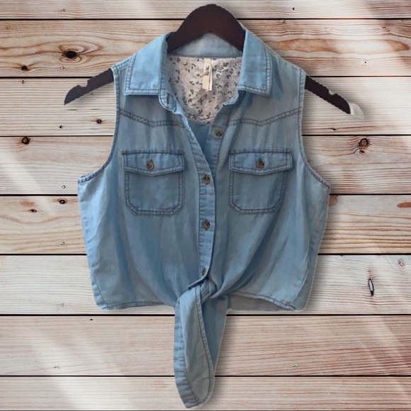 Truth NYC Tops - Truth NYC Tie-Front Chambray Buttondown